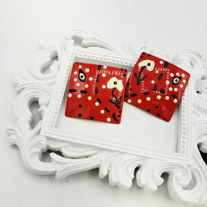 Vintage 70s Earrings • Abstract • Red Square • Pierced